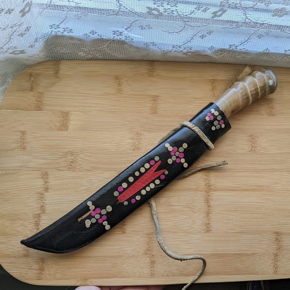 Vintage NEW NOS Uzbek National Handmade Damascus Steel Horn Handle Pchak KNIFE